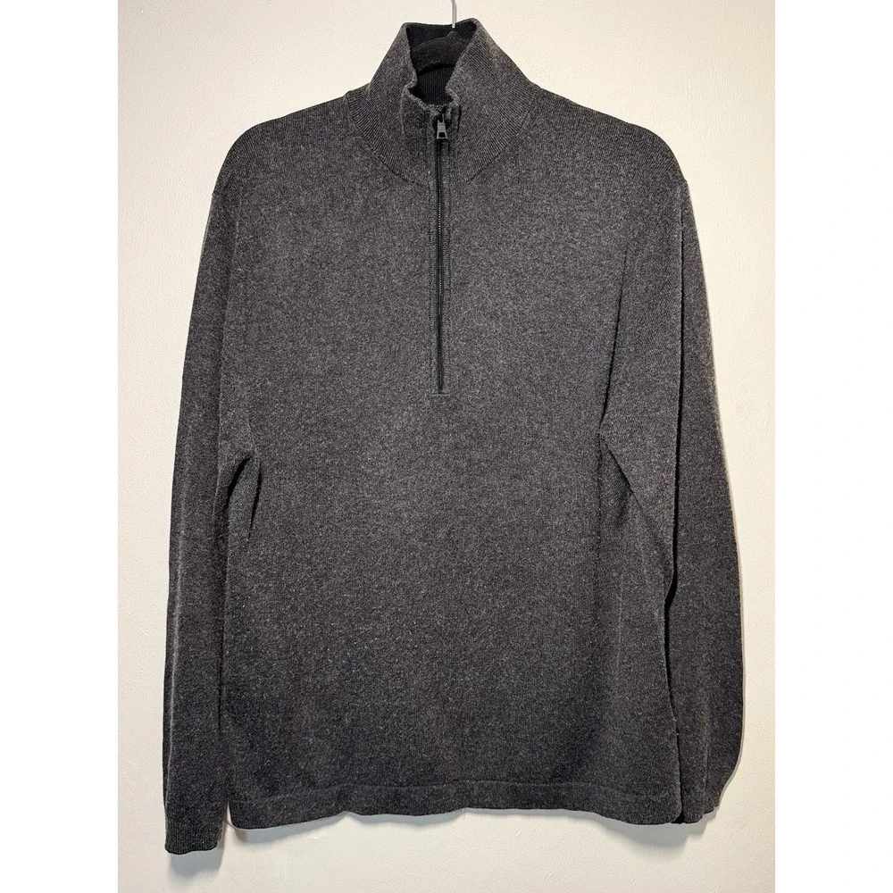 Banana Republic 1/4 Zip Pullover Sweater Men's L Gray Knit Silk Cashmere Blend